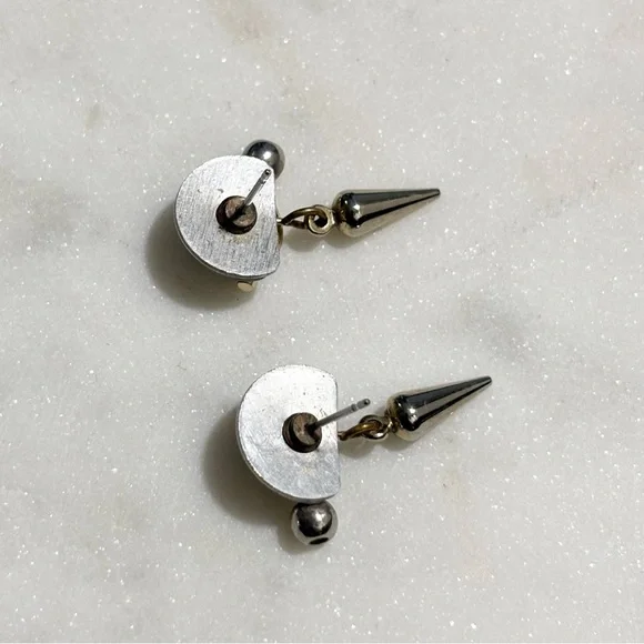 Modernist Artisan OOAK Silver Geometric Dangle Earrings - Picture 11 of 15